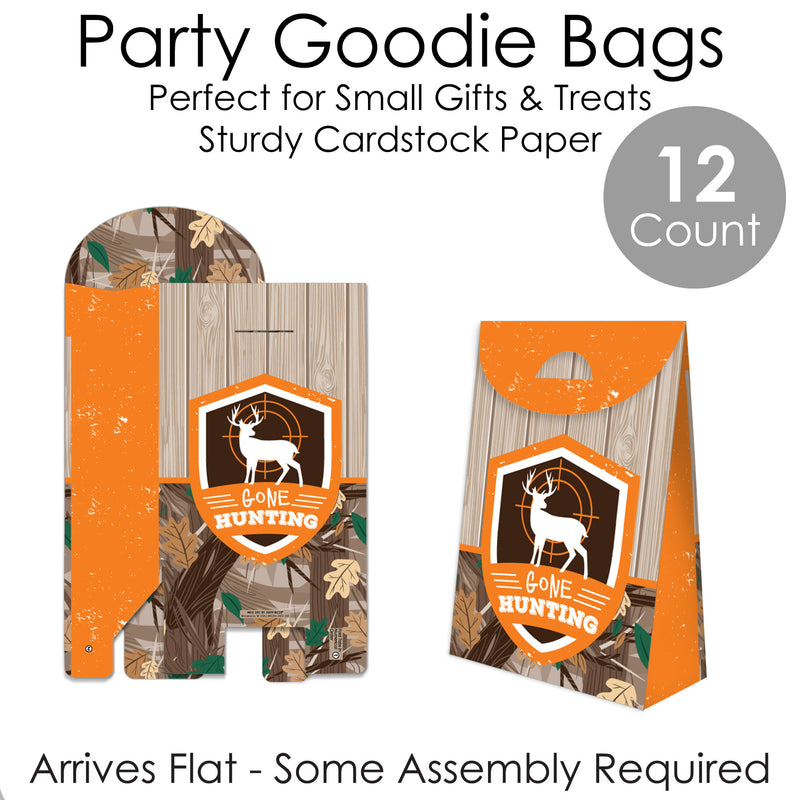 Gone Hunting - Deer Hunting Camo Baby Shower or Birthday Gift Favor Bags - Party Goodie Boxes - Set of 12