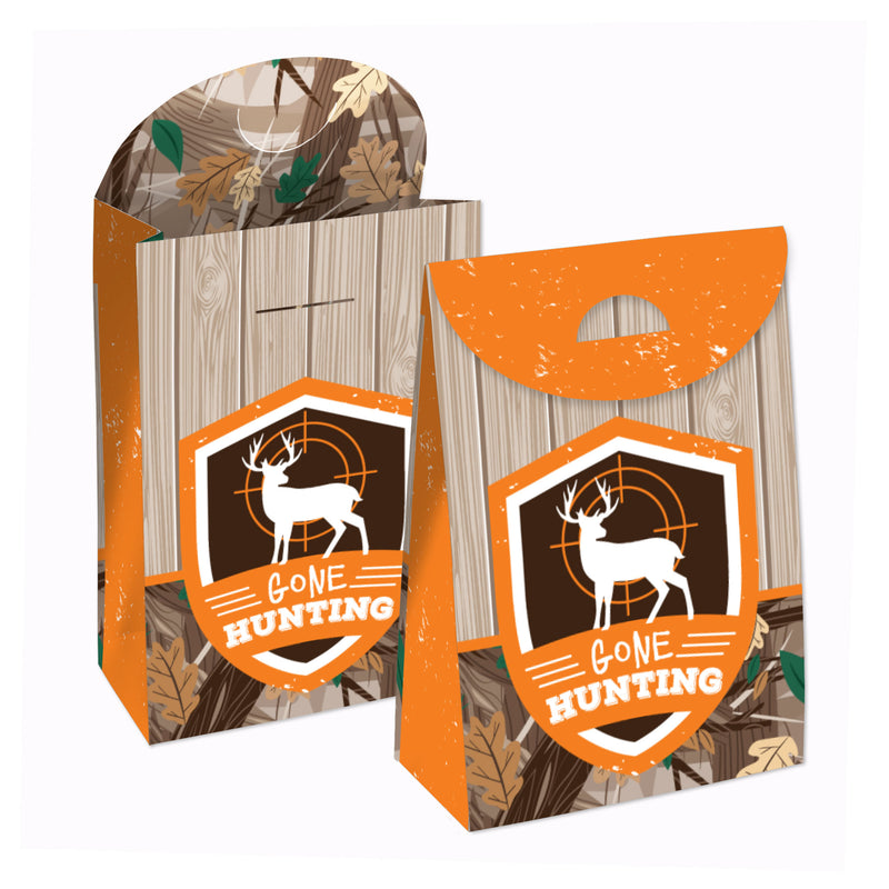 Gone Hunting - Deer Hunting Camo Baby Shower or Birthday Gift Favor Bags - Party Goodie Boxes - Set of 12