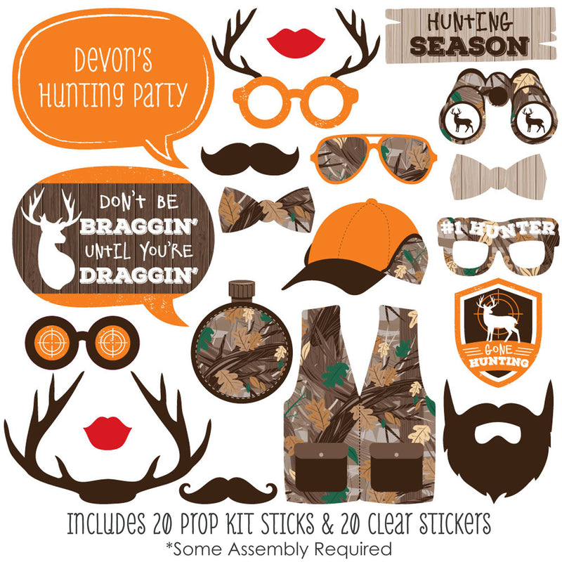 Gone Hunting - Deer Hunting Camo Baby Shower or Birthday Party Photo Booth Props Kit - 20 Count