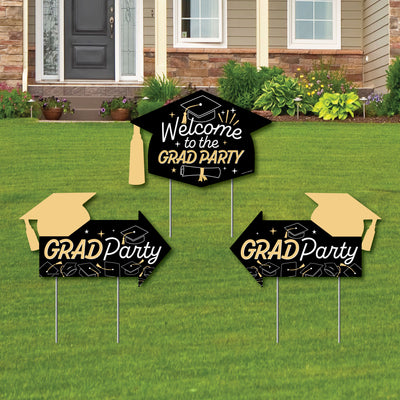 Goodbye High School, Hello College - Graduation Party Yard Sign with Stakes - Double Sided Outdoor Lawn Sign - Set of 3