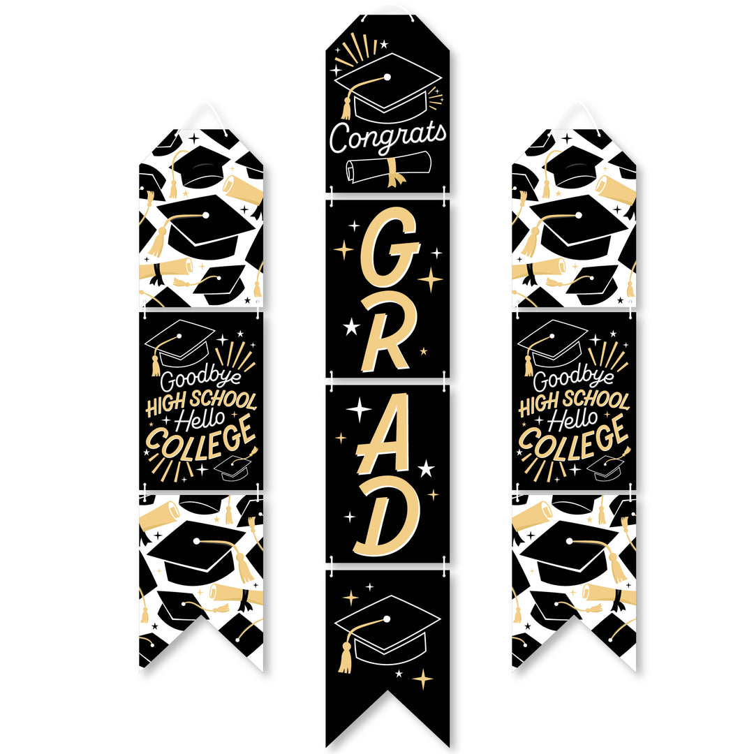 Goodbye High School, Hello College - Hanging Vertical Paper Door Banners - Graduation Party Wall Decoration Kit - Indoor Door Decor