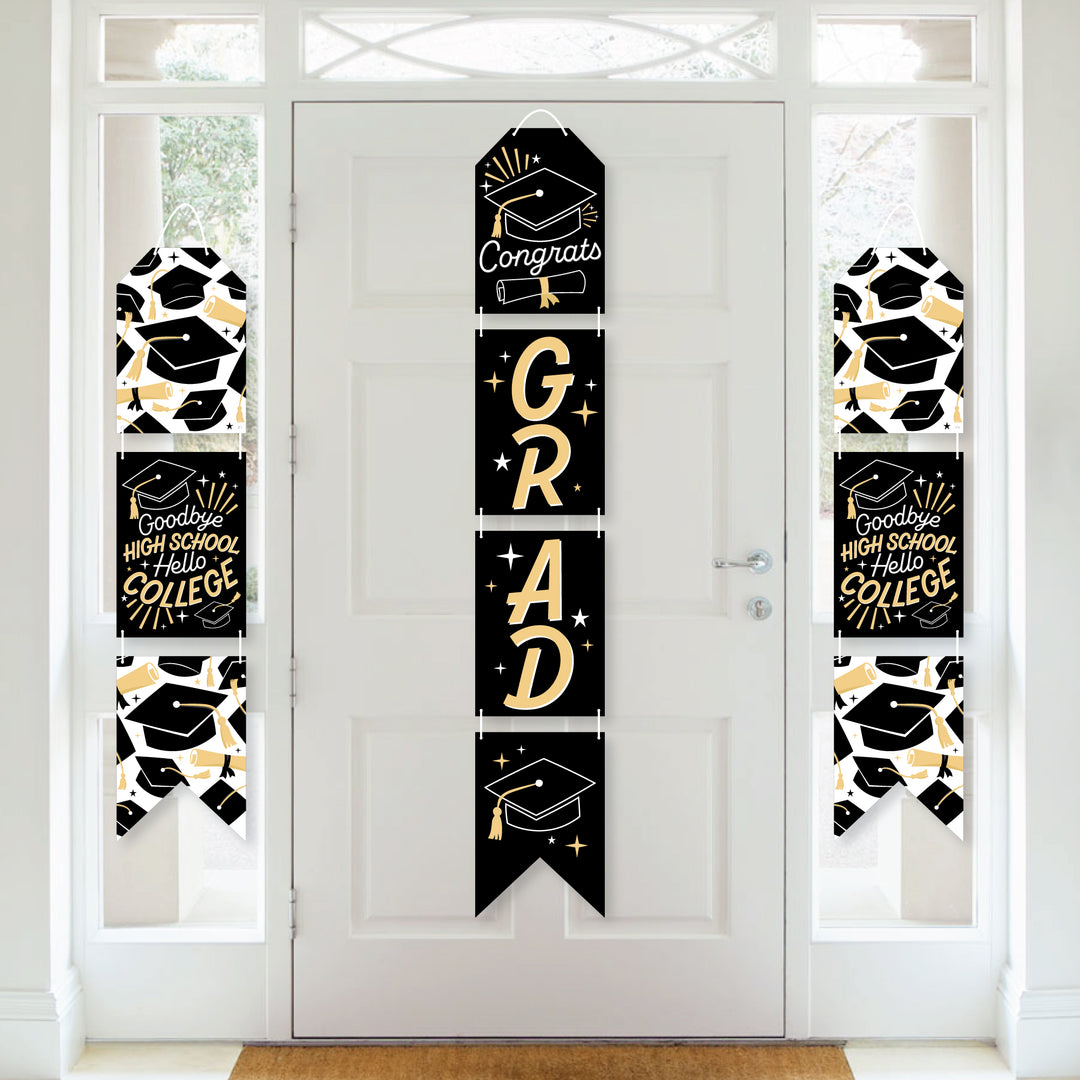 Goodbye High School, Hello College - Hanging Vertical Paper Door Banners - Graduation Party Wall Decoration Kit - Indoor Door Decor