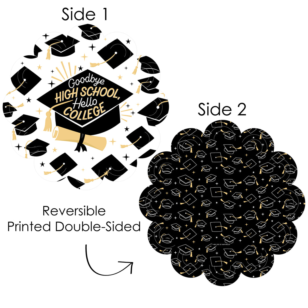 Goodbye High School, Hello College - Graduation Party Round Table Decorations - Paper Chargers - Place Setting For 12