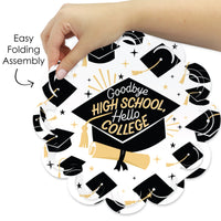 Goodbye High School, Hello College - Graduation Party Round Table Decorations - Paper Chargers - Place Setting For 12