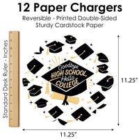 Goodbye High School, Hello College - Graduation Party Round Table Decorations - Paper Chargers - Place Setting For 12