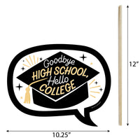 Funny Goodbye High School, Hello College - Graduation Party Photo Booth Props Kit - 10 Piece