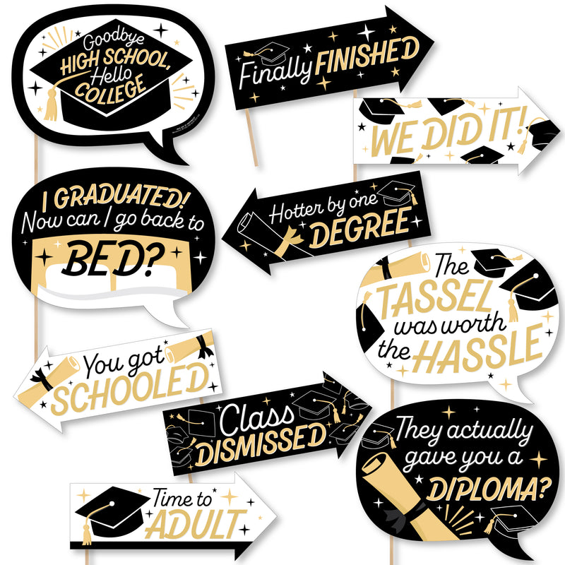 Funny Goodbye High School, Hello College - Graduation Party Photo Booth Props Kit - 10 Piece