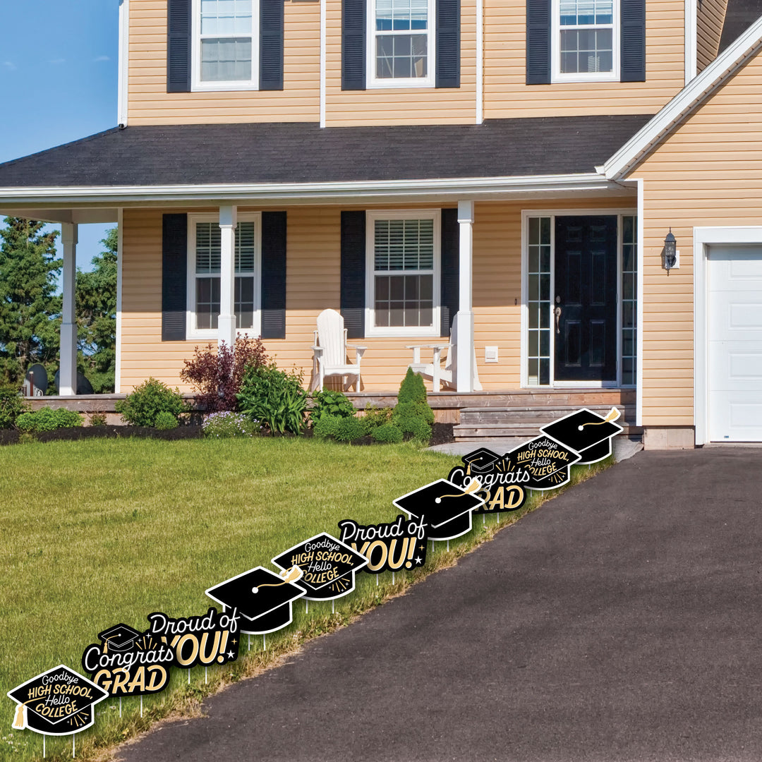 Goodbye High School, Hello College - Grad Cap Lawn Decorations - Outdoor Graduation Party Yard Decorations - 10 Piece