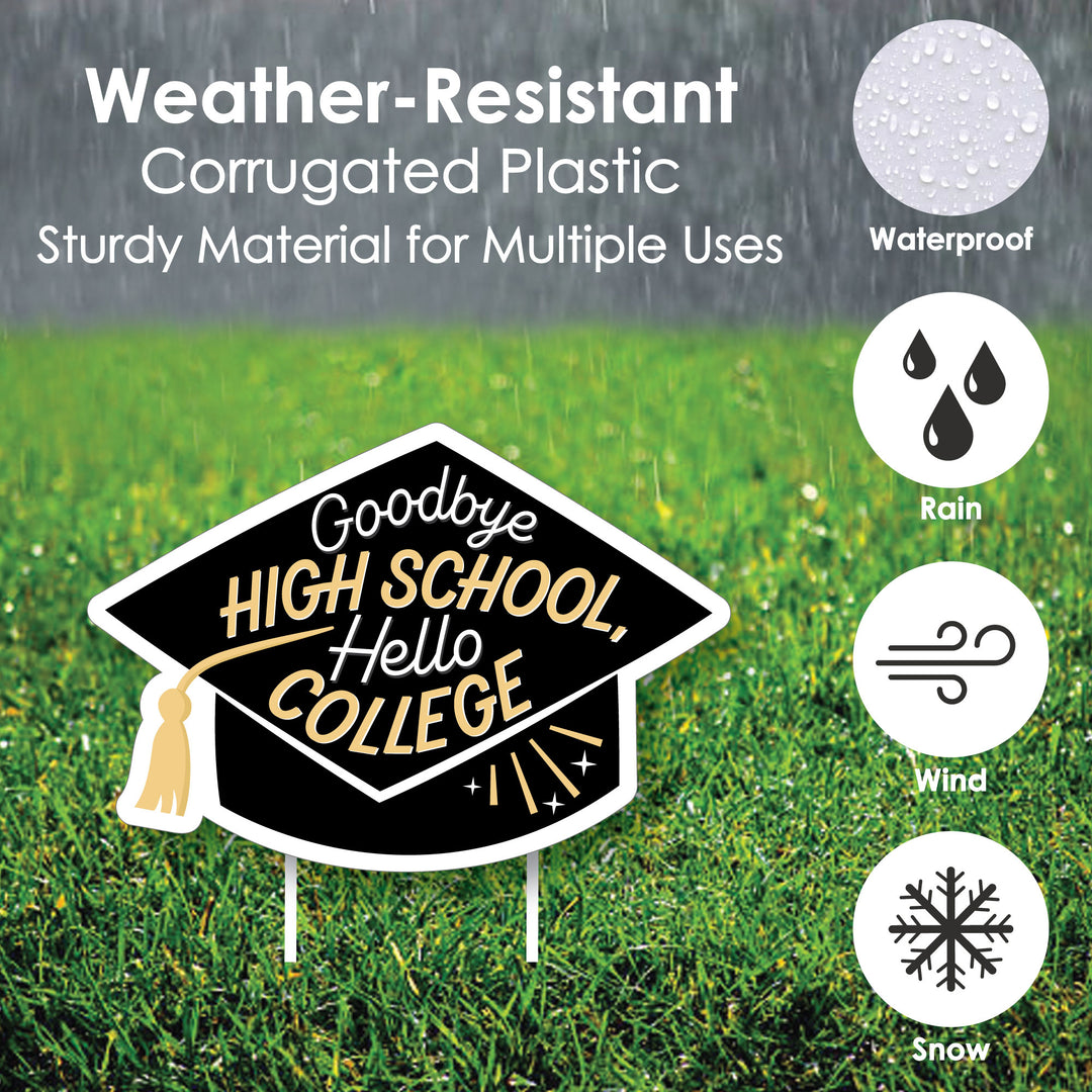 Goodbye High School, Hello College - Grad Cap Lawn Decorations - Outdoor Graduation Party Yard Decorations - 10 Piece