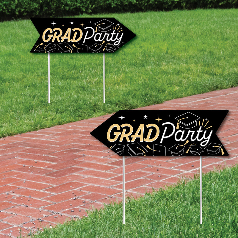 Goodbye High School, Hello College - Graduation Party Sign Arrow - Double Sided Directional Yard Signs - Set of 2