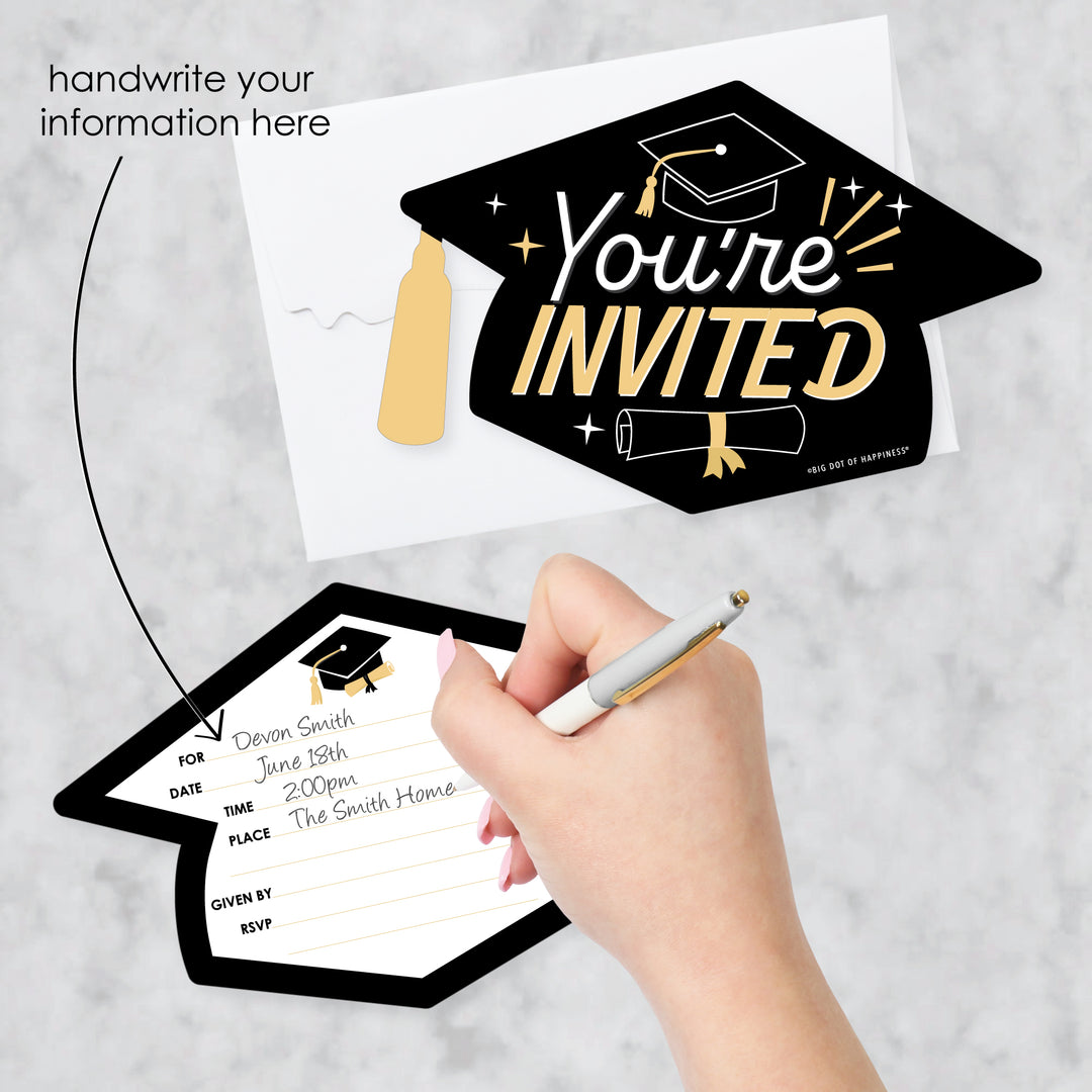 Goodbye High School, Hello College - Shaped Fill-In Invitations - Graduation Party Invitation Cards with Envelopes - Set of 12