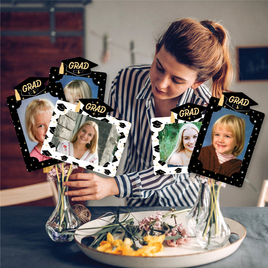 Goodbye High School, Hello College - Graduation Party Picture Centerpiece Sticks - Photo Table Toppers - 15 Pieces