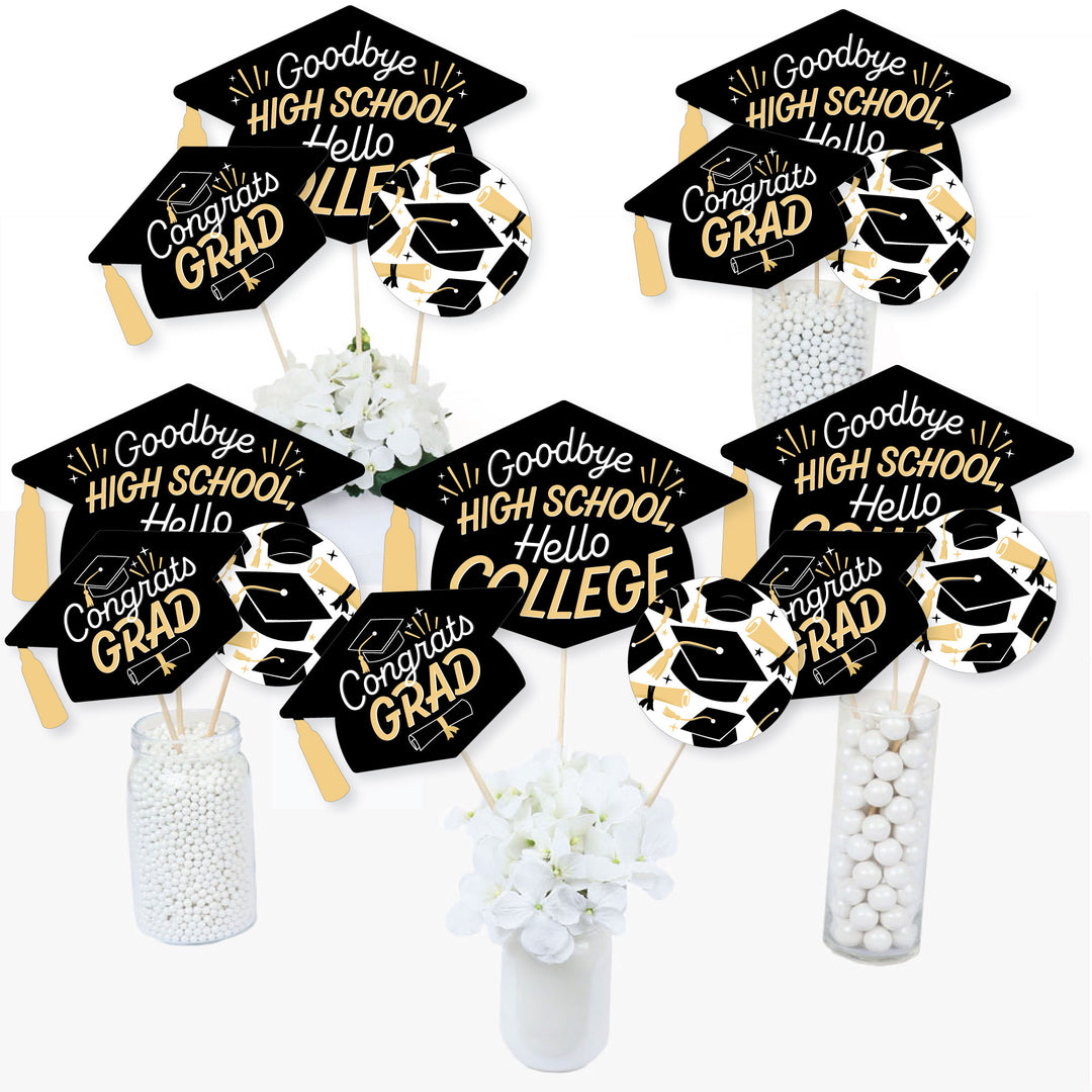 Goodbye High School, Hello College - Graduation Party Centerpiece Sticks - Table Toppers - Set of 15
