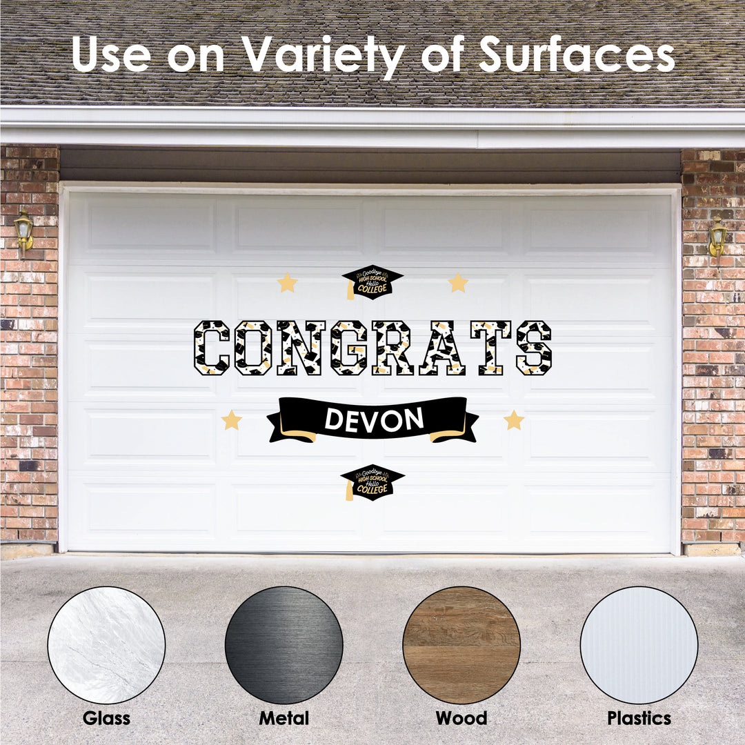 Goodbye High School, Hello College - Personalized Peel and Stick Graduation Party Decoration - Wall Decals Backdrop