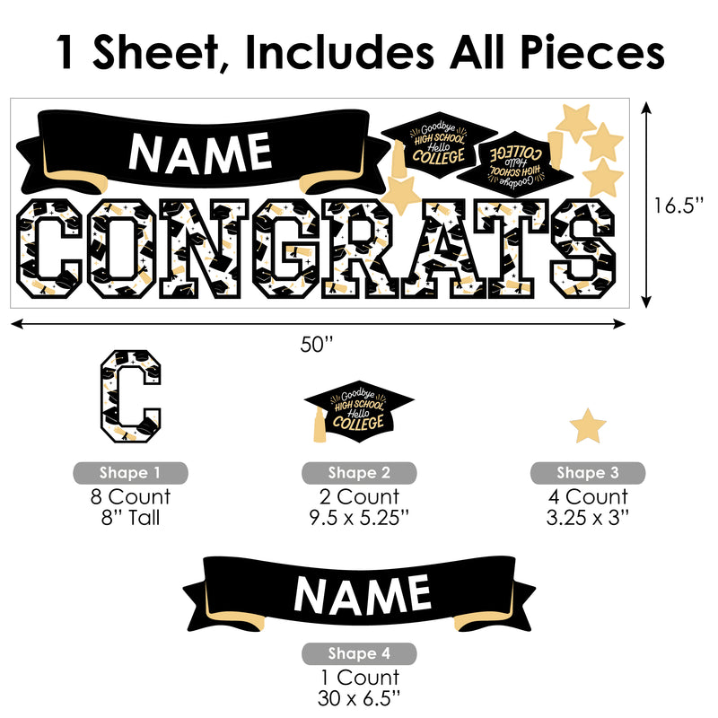 Goodbye High School, Hello College - Personalized Peel and Stick Graduation Party Decoration - Wall Decals Backdrop