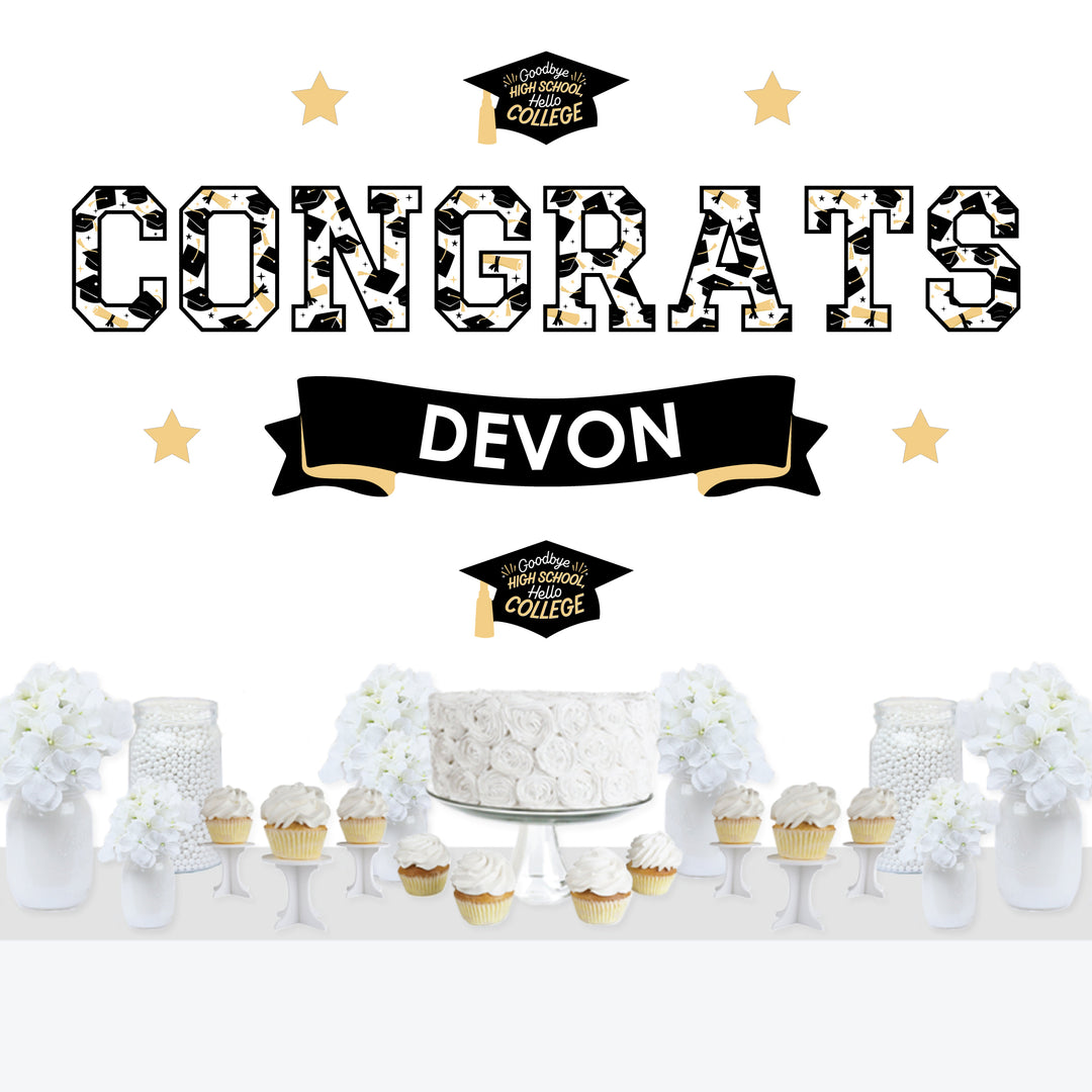 Goodbye High School, Hello College - Personalized Peel and Stick Graduation Party Decoration - Wall Decals Backdrop