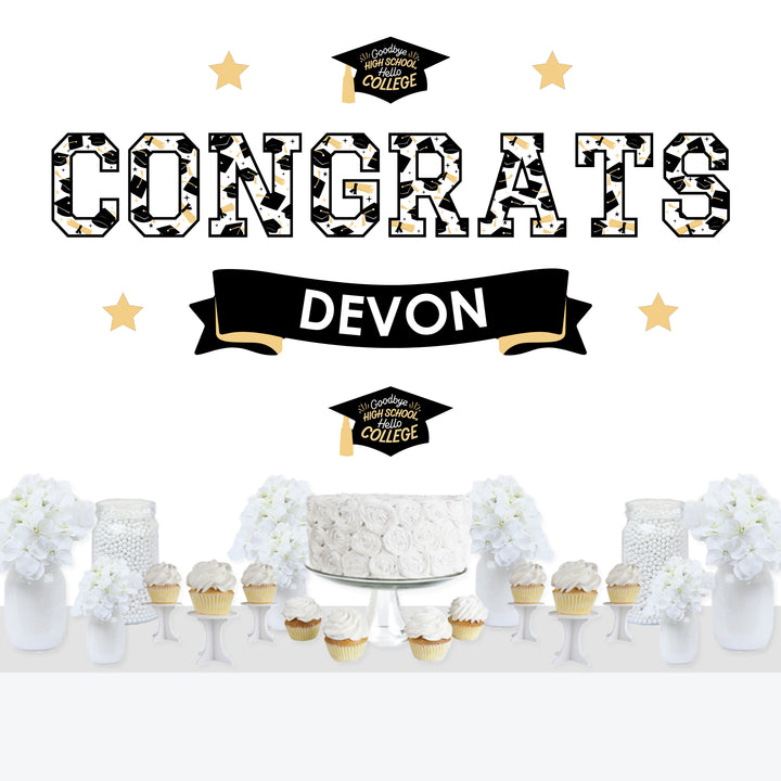 Goodbye High School, Hello College - Personalized Peel and Stick Graduation Party Decoration - Wall Decals Backdrop