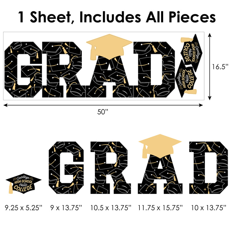 Goodbye High School, Hello College - Peel and Stick Graduation Party Standard Banner Wall Decals - Grad