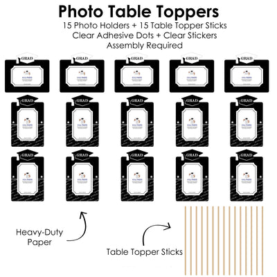 Graduation Cheers - Graduation Party Picture Centerpiece Sticks - Photo Table Toppers - 15 Pieces