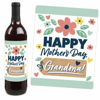 Grandma, Happy Mother's Day - We Love Grandmother Decorations for Women - Wine Bottle Label Stickers - Set of 4
