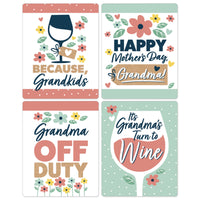 Grandma, Happy Mother's Day - We Love Grandmother Decorations for Women - Wine Bottle Label Stickers - Set of 4