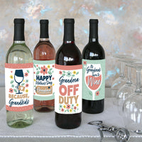 Grandma, Happy Mother's Day - We Love Grandmother Decorations for Women - Wine Bottle Label Stickers - Set of 4