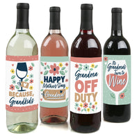 Grandma, Happy Mother's Day - We Love Grandmother Decorations for Women - Wine Bottle Label Stickers - Set of 4