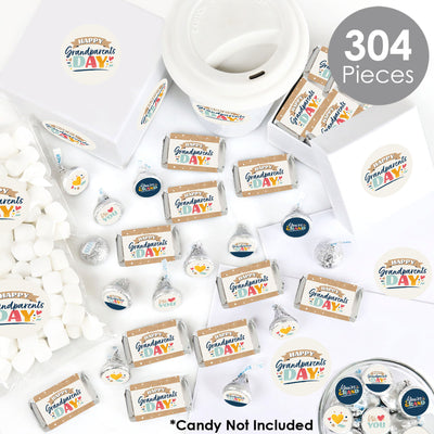 Happy Grandparents Day - Mini Candy Bar Wrappers, Round Candy Stickers and Circle Stickers - Grandma & Grandpa Party Candy Favor Sticker Kit - 304 Pieces