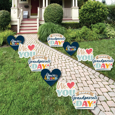 Happy Grandparents Day - Heart Lawn Decorations - Outdoor Grandma & Grandpa Party Yard Decorations - 10 Piece