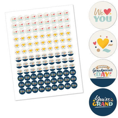 Happy Grandparents Day - Grandma & Grandpa Party Round Candy Sticker Favors - Labels Fit Chocolate Candy (1 sheet of 108)