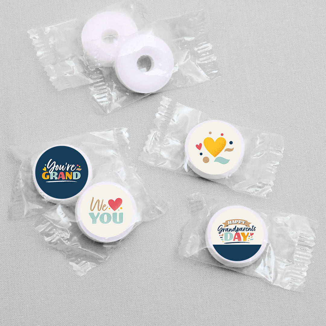 Happy Grandparents Day - Grandma & Grandpa Party Round Candy Sticker Favors - Labels Fit Chocolate Candy (1 sheet of 108)