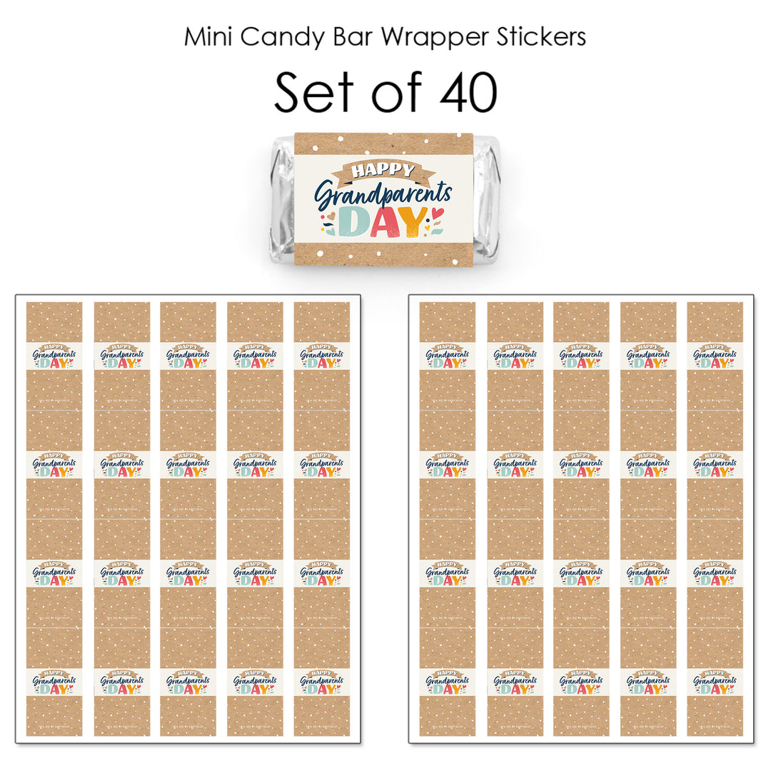 Happy Grandparents Day - Mini Candy Bar Wrapper Stickers - Grandma & Grandpa Party Small Favors - 40 Count