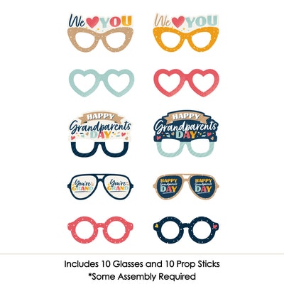 Happy Grandparents Day Glasses - Paper Card Stock Grandma & Grandpa Party Photo Booth Props Kit - 10 Count