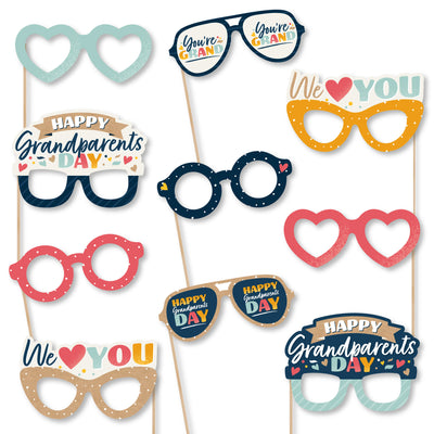 Happy Grandparents Day Glasses - Paper Card Stock Grandma & Grandpa Party Photo Booth Props Kit - 10 Count