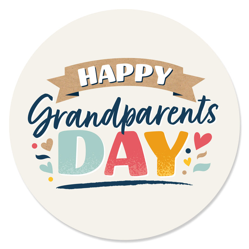 Happy Grandparents Day - Grandma & Grandpa Party Circle Sticker Labels - 24 Count