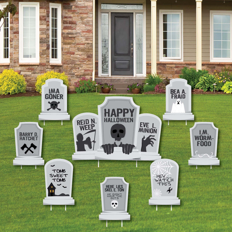 Graveyard Tombstones - Yard Sign & Outdoor Lawn Decorations - Halloween Party Yard Signs - Set of 8