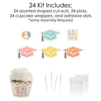 Groovy Grad - Cupcake Decoration - Hippie Graduation Party Cupcake Wrappers and Treat Picks Kit - Set of 24