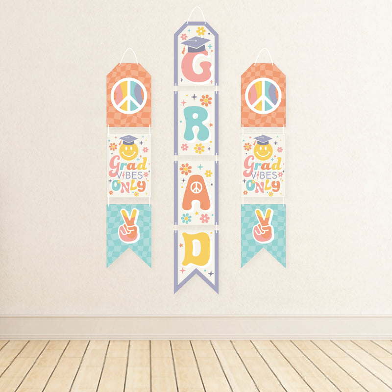 Groovy Grad - Hanging Vertical Paper Door Banners - Hippie Graduation Party Wall Decoration Kit - Indoor Door Decor