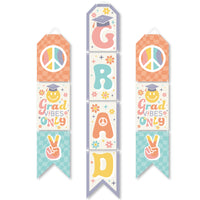 Groovy Grad - Hanging Vertical Paper Door Banners - Hippie Graduation Party Wall Decoration Kit - Indoor Door Decor