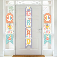 Groovy Grad - Hanging Vertical Paper Door Banners - Hippie Graduation Party Wall Decoration Kit - Indoor Door Decor
