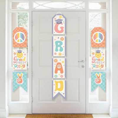 Groovy Grad - Hanging Vertical Paper Door Banners - Hippie Graduation Party Wall Decoration Kit - Indoor Door Decor