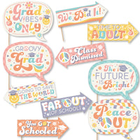 Funny Groovy Grad - Hippie Graduation Party Photo Booth Props Kit - 10 Piece