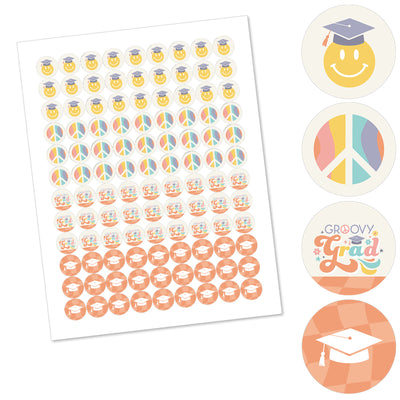Groovy Grad - Hippie Graduation Party Round Candy Sticker Favors - Labels Fit Chocolate Candy (1 sheet of 108)