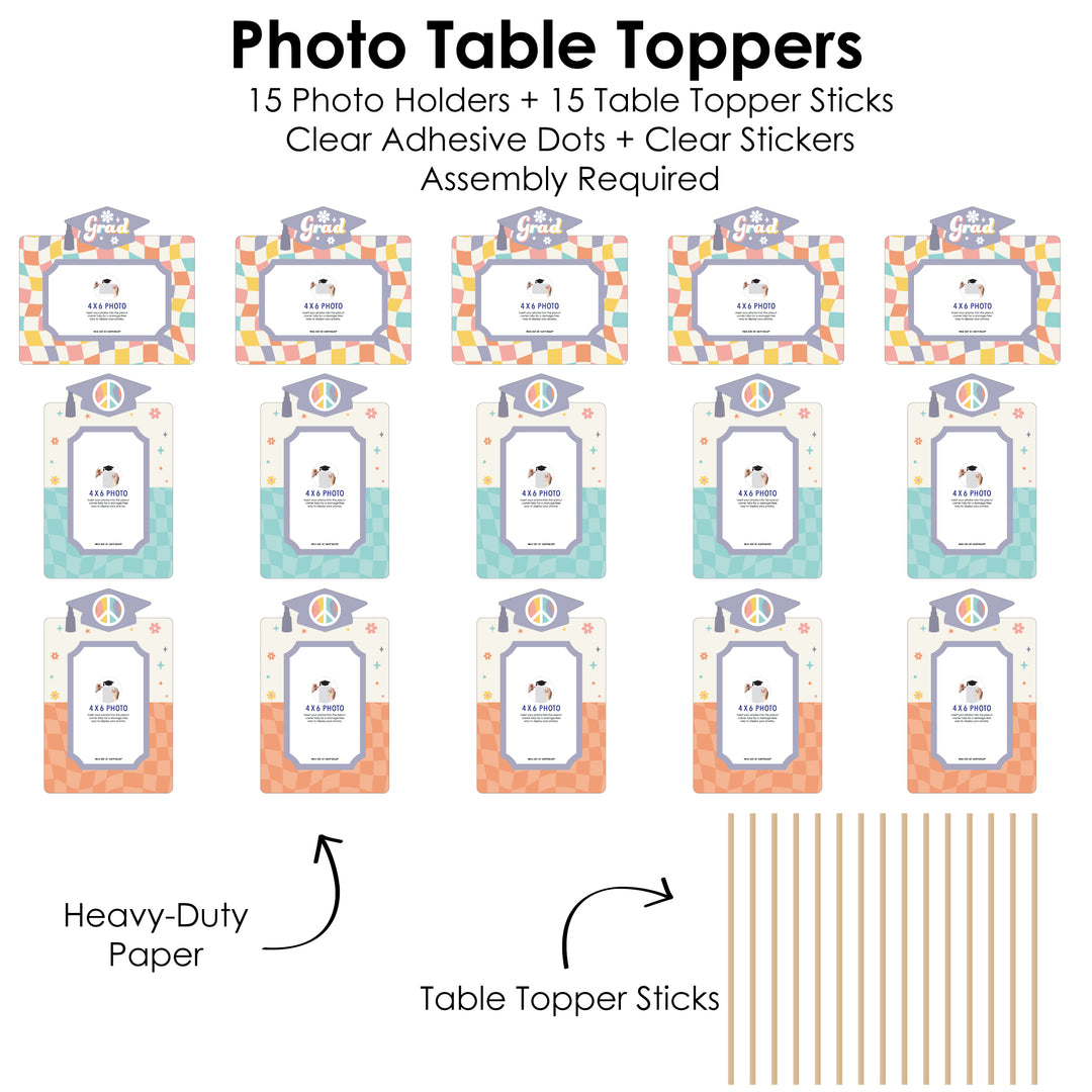 Groovy Grad - Hippie Graduation Party Picture Centerpiece Sticks - Photo Table Toppers - 15 Pieces