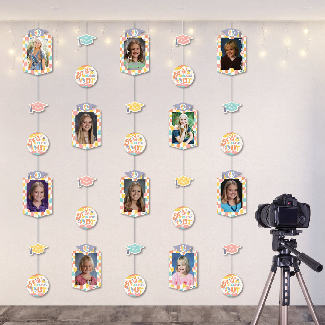 Groovy Grad - Hippie Graduation Party DIY Backdrop Decor - Hanging Vertical Photo Garland - 35 Pieces