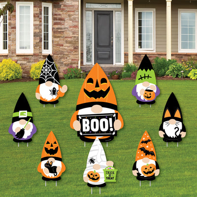 Halloween Gnomes - Yard Sign and Outdoor Lawn Decorations - Spooky Fall Party Yard Signs - Set of 8