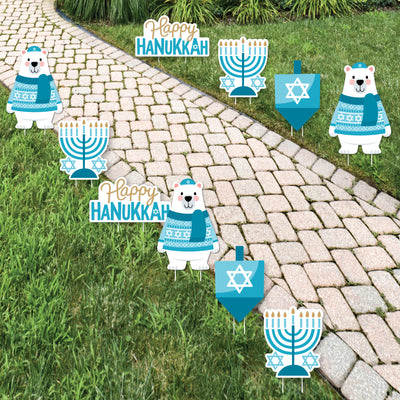 Hanukkah Bear - Polar Bear Dreidel Menorah Lawn Decorations - Outdoor Chanukah Holiday Sweater Party Yard Decorations - 10 Piece