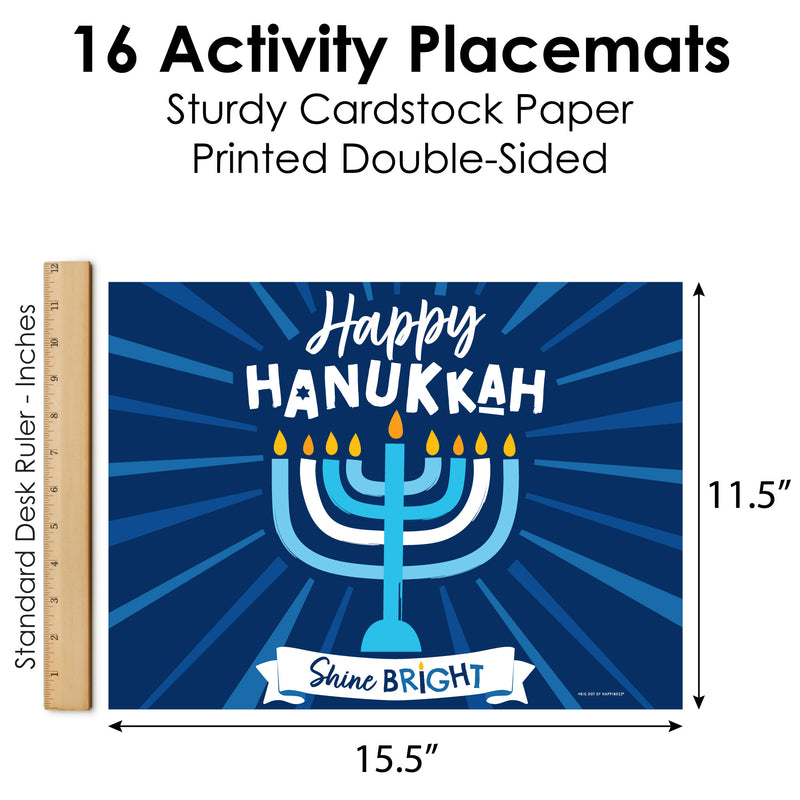 Hanukkah Menorah - Paper Chanukah Holiday Party Coloring Sheets - Activity Placemats - Set of 16