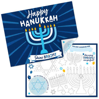 Hanukkah Menorah - Paper Chanukah Holiday Party Coloring Sheets - Activity Placemats - Set of 16