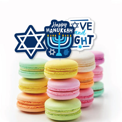 Hanukkah Menorah - Dessert Cupcake Toppers - Chanukah Holiday Party Clear Treat Picks - Set of 24